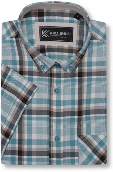 Kam Jeans 6339 Checked Short Sleeve Shirt Mineral Blue - Košele - Košele 2XL-10XL