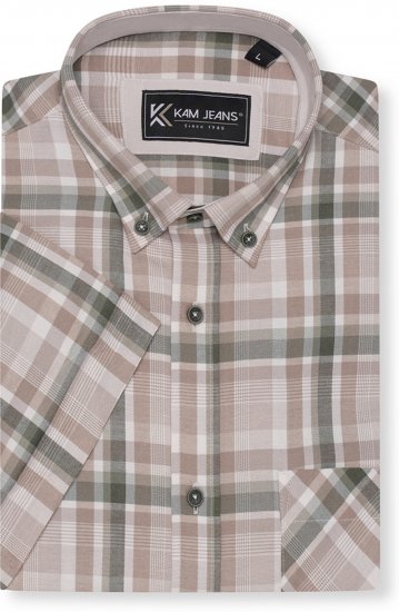 Kam Jeans 6339 Checked Short Sleeve Shirt Beige - Košele - Košele 2XL-10XL