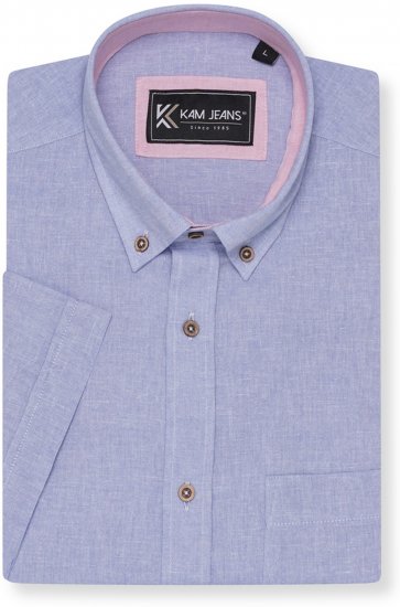Kam Jeans 6340 Linen Mix Short Sleeve Shirt Blue - Košele - Košele 2XL-10XL
