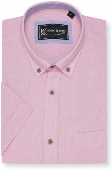 Kam Jeans 6340 Linen Mix Short Sleeve Shirt Pink - Košele - Košele 2XL-10XL