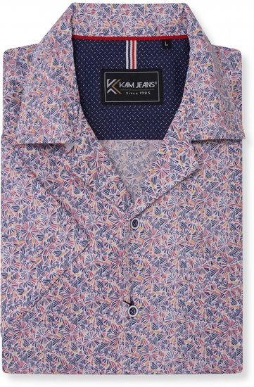 Kam Jeans 6343 Hawaiian Collar Floral Short Sleeve Shirt Navy - Košele - Košele 2XL-10XL