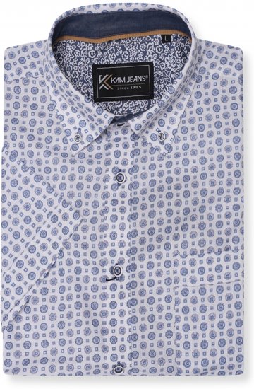 Kam Jeans 6345 Jewel Pattern Short Sleeve Shirt Blue - Košele - Košele 2XL-10XL