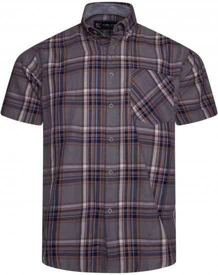 Kam Jeans 6350 Casual Checked Short Sleeve Shirt Grey - Košele - Košele 2XL-10XL