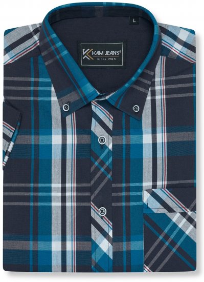 Kam Jeans 6380 Casual Checked Short Sleeve Shirt Navy - Košele s krátkym rukávom - Pánske košele s krátkym rukávom