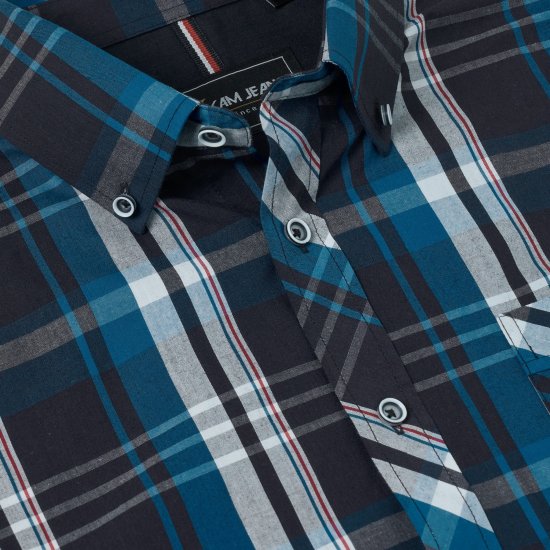 Kam Jeans 6380 Casual Checked Short Sleeve Shirt Navy - Košele s krátkym rukávom - Pánske košele s krátkym rukávom