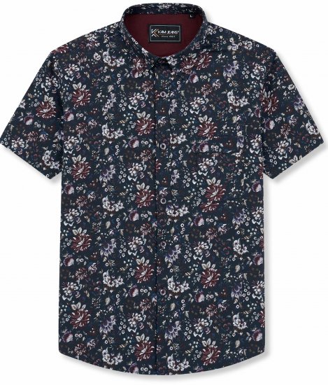 Kam Jeans 6387 Floral Print Short Sleeve Shirt Navy - Košele s krátkym rukávom - Pánske košele s krátkym rukávom