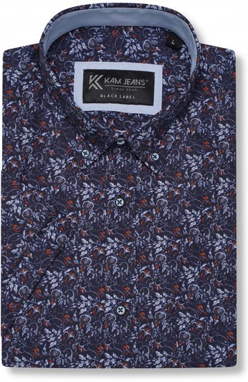 Kam Jeans P044 Premium Floral Printed Moonlight - Košele s krátkym rukávom - Pánske košele s krátkym rukávom