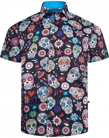 Kam Jeans 6069 Skull Print Short Sleeve Black - Košele - Košele 2XL-10XL