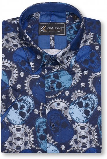 Kam Jeans 6070 Retro Skull Short Sleeve Shirt Navy - Košele - Košele 2XL-10XL
