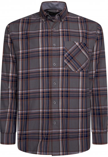 Kam Jeans 6350 Casual Gingham Check Shirt Long Sleeve Grey - Košele - Košele 2XL-10XL