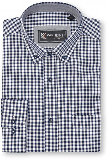 Kam Jeans 6351 Classic Gingham Shirt Long Sleeve Navy - Košele - Košele 2XL-10XL