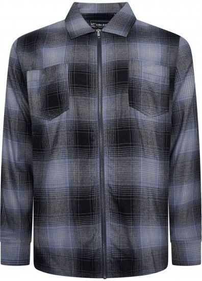 Kam Jeans 6354 Zip Through Check Shirt Charcoal - Košele - Košele 2XL-10XL
