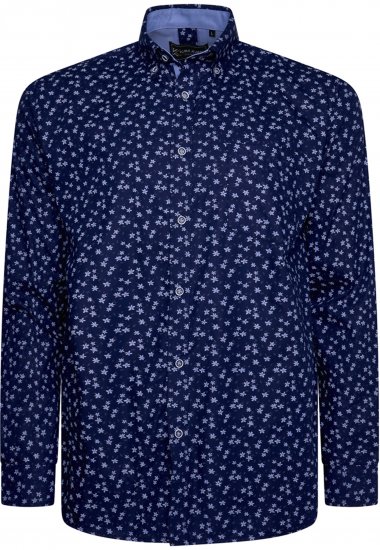 Kam Jeans 6364 All Over Floral Print Long Sleeve Shirt Navy - Košele - Košele 2XL-10XL