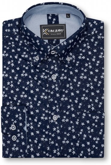 Kam Jeans 6364 All Over Floral Print Long Sleeve Shirt Navy - Košele - Košele 2XL-10XL