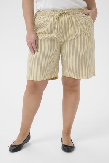 Kaffe Curve Nana Pruhované šortky Chincilla/Biela pruhovaná - Džíny & Nohavice vo Veľkých Veľkostiach – Plus Size - 