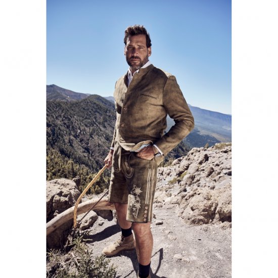 JP1880 Shorts Goat Suede with Belt Buckle Traditional Moss Green - Slávnostné oblečenie - Slávnostné oblečenie – Oslavujte štýlovo a pohodlne