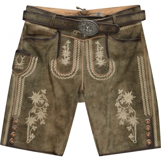 JP1880 Shorts Goat Suede with Belt Buckle Traditional Moss Green - Slávnostné oblečenie - Slávnostné oblečenie – Oslavujte štýlovo a pohodlne