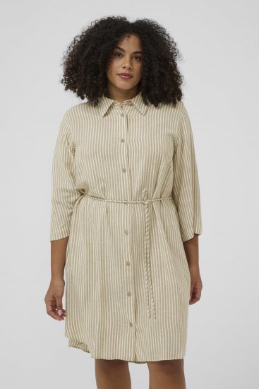 Kaffe Curve Milla Short Shirt Dress Chinchilla/Chalk Stripe - Mini šaty - 