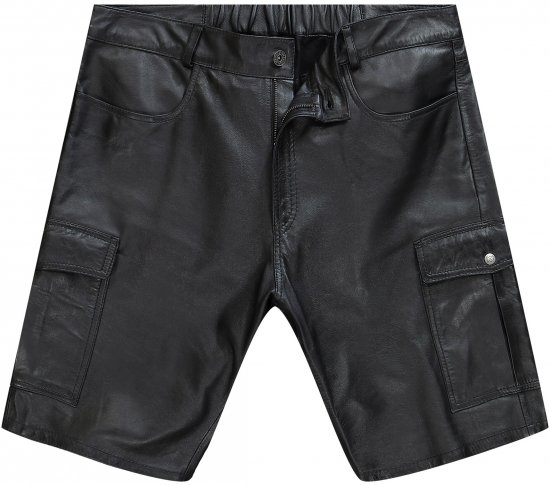 JP1880 Leather Shorts Cargo Pockets Lamb Nappa Leather Black - Šortky - Šortky W40-W60