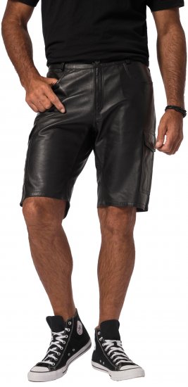 JP1880 Leather Shorts Cargo Pockets Lamb Nappa Leather Black - Šortky - Šortky W40-W60