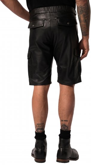 JP1880 Leather Shorts Cargo Pockets Lamb Nappa Leather Black - Šortky - Šortky W40-W60