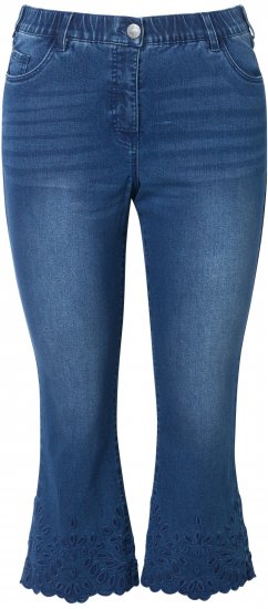 Ulla Popken Cropped Flared Eyelet Jeans Denim Blue - Džíny & Nohavice vo Veľkých Veľkostiach – Plus Size - 