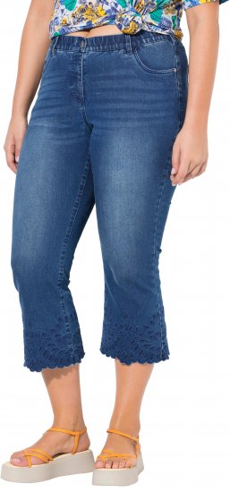 Ulla Popken Cropped Flared Eyelet Jeans Denim Blue - Džíny & Nohavice vo Veľkých Veľkostiach – Plus Size - 