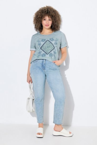 Ulla Popken Tile Laser Print Stretch Fit Jeans Light Light Blue Denim - Džínsy - Dámske džínsy veľkých veľkostí