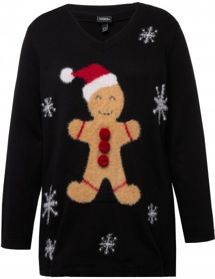 Ulla Popken Gingerbread Man Christmas Sweater Black - Mikiny & mikiny bez kapucne - 