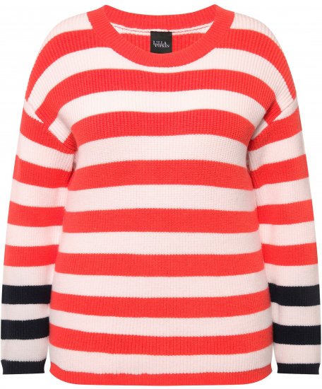 Ulla Popken Mixed Stripe Long Sleeve Sweater Hibiscus Red - Mikiny & mikiny bez kapucne - 