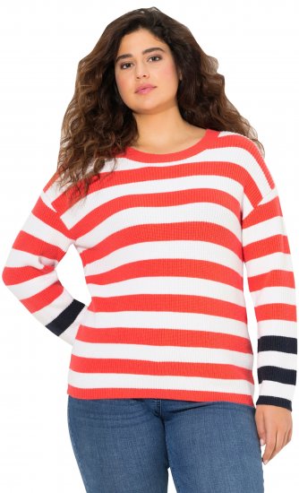 Ulla Popken Mixed Stripe Long Sleeve Sweater Hibiscus Red - Mikiny & mikiny bez kapucne - 