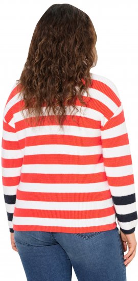 Ulla Popken Mixed Stripe Long Sleeve Sweater Hibiscus Red - Mikiny & mikiny bez kapucne - 