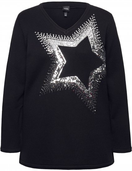 Ulla Popken Sequined Star Rolled Edge Sweater Black - Mikiny & mikiny bez kapucne - 