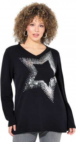 Ulla Popken Sequined Star Rolled Edge Sweater Black - Mikiny & mikiny bez kapucne - 