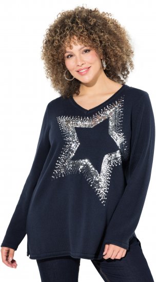 Ulla Popken Sequined Star Rolled Edge Sweater Navy - Mikiny & mikiny bez kapucne - 