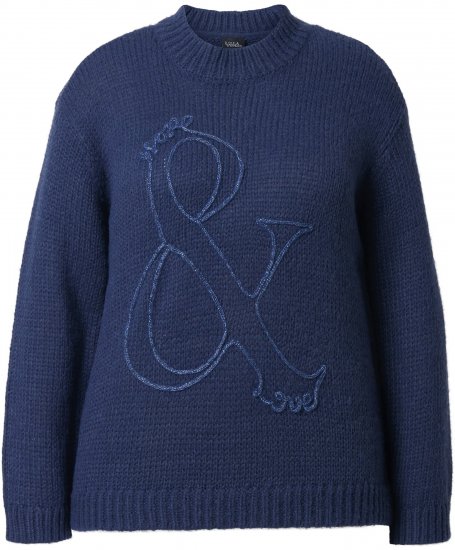 Ulla Popken Textured Glitter Embroidery Oversized Sweater Ink Blue - Mikiny & mikiny bez kapucne - 