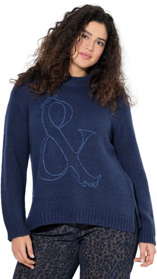 Ulla Popken Textured Glitter Embroidery Oversized Sweater Ink Blue - Mikiny & mikiny bez kapucne - 