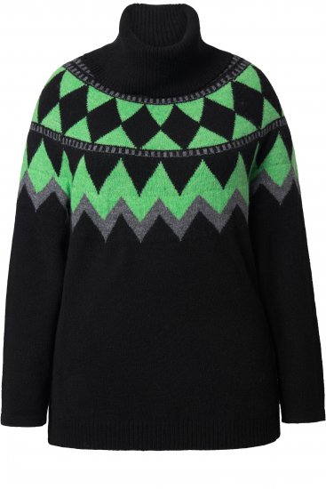 Ulla Popken Neon Alpine Pattern Long Sleeve Turtleneck Sweater Apple Green - Mikiny & mikiny bez kapucne - 