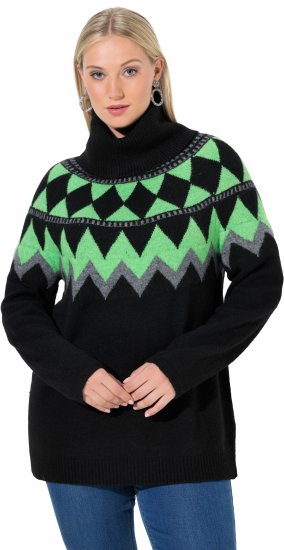 Ulla Popken Neon Alpine Pattern Long Sleeve Turtleneck Sweater Apple Green - Mikiny & mikiny bez kapucne - 