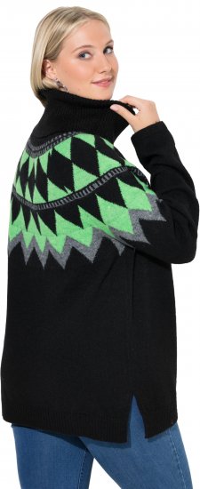 Ulla Popken Neon Alpine Pattern Long Sleeve Turtleneck Sweater Apple Green - Mikiny & mikiny bez kapucne - 