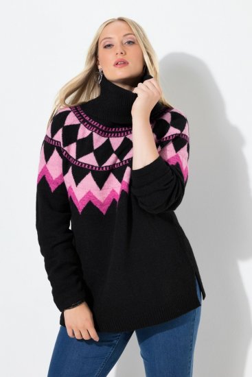 Ulla Popken Neon Alpine Pattern Long Sleeve Turtleneck Sweater Light Pink - Mikiny & mikiny bez kapucne - Pohodlné mikiny, hoodie a pletené svetre