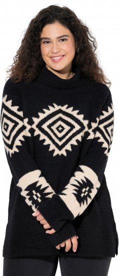 Ulla Popken Aztec Pattern Turtleneck Sweater Black - Mikiny & mikiny bez kapucne - 