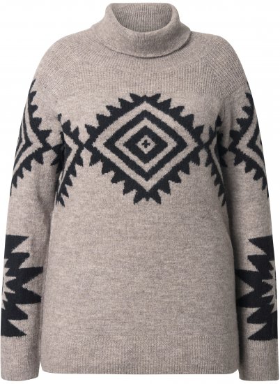 Ulla Popken Aztec Pattern Turtleneck Sweater Pebble Grey - Mikiny & mikiny bez kapucne - 