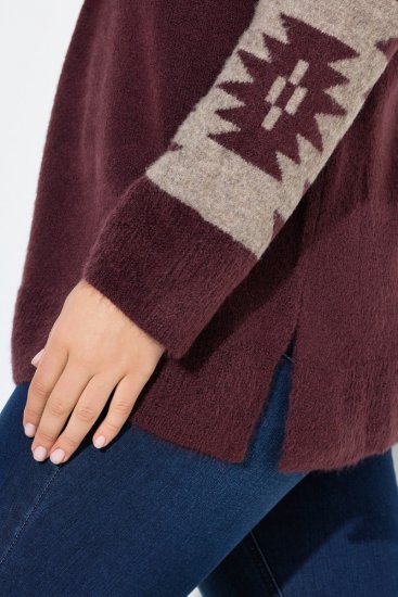 Ulla Popken Aztec Pattern Turtleneck Sweater Plum - Mikiny & mikiny bez kapucne - Pohodlné mikiny, hoodie a pletené svetre