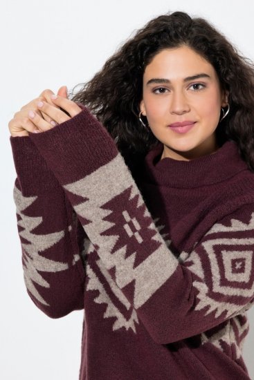 Ulla Popken Aztec Pattern Turtleneck Sweater Plum - Mikiny & mikiny bez kapucne - Pohodlné mikiny, hoodie a pletené svetre