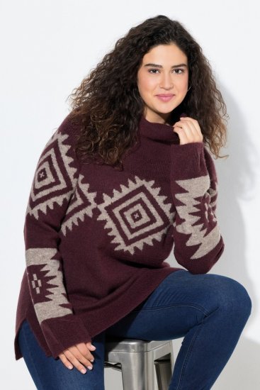 Ulla Popken Aztec Pattern Turtleneck Sweater Plum - Mikiny & mikiny bez kapucne - Pohodlné mikiny, hoodie a pletené svetre