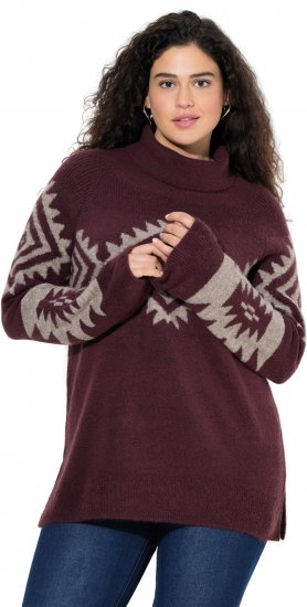 Ulla Popken Aztec Pattern Turtleneck Sweater Plum - Mikiny & mikiny bez kapucne - 