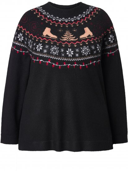 Ulla Popken Norwegian Style Christmas Sweater Black - Mikiny & mikiny bez kapucne - 