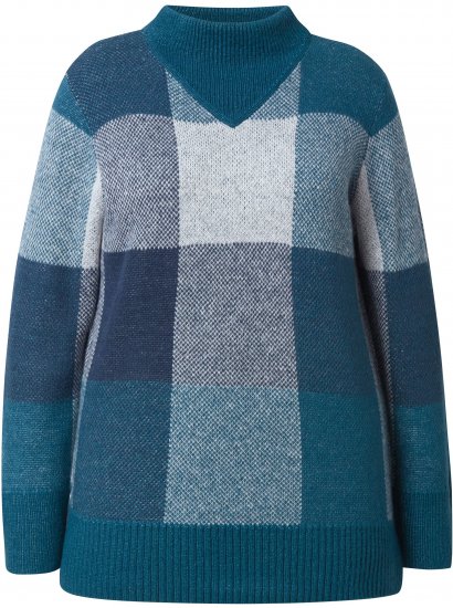 Ulla Popken Grand Check Long Sleeve Sweater Teal - Mikiny & mikiny bez kapucne - 