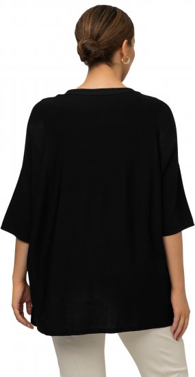 Ulla Popken Oversized 3/4 Sleeve V-Neck Sweater Black - Mikiny & mikiny bez kapucne - 